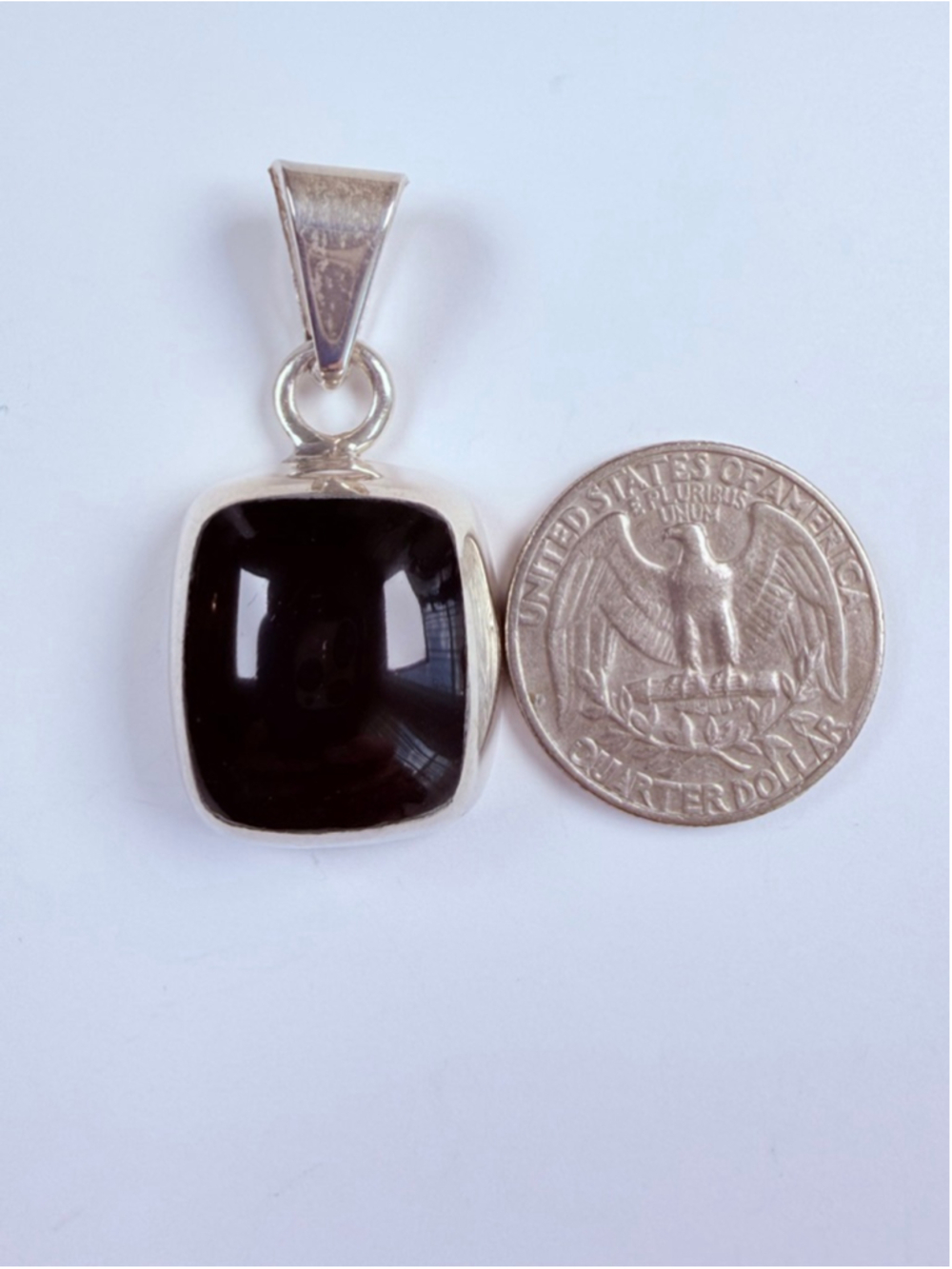 Taxco Large Puffy Black Onyx Cabochon Square Sterling Silver Pendant VTG Mexico - Picture 5 of 7
